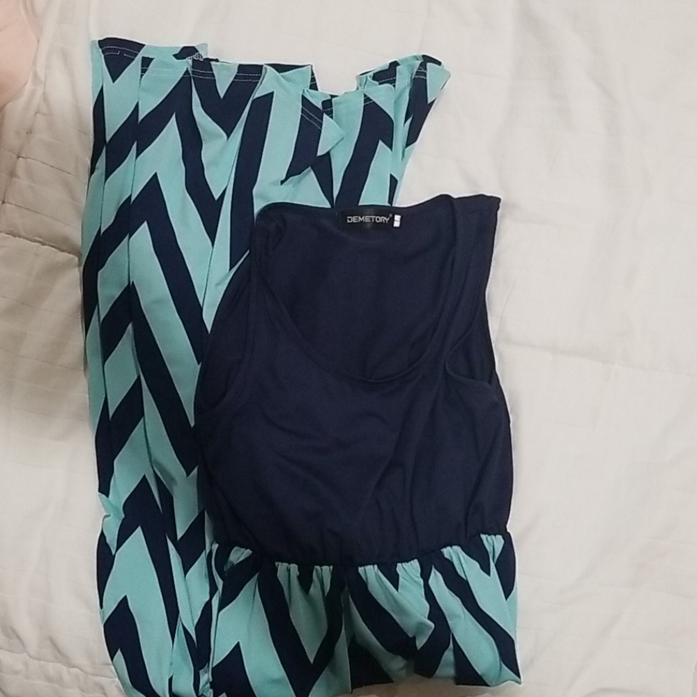 Dark & light blue chevron design maxi dress